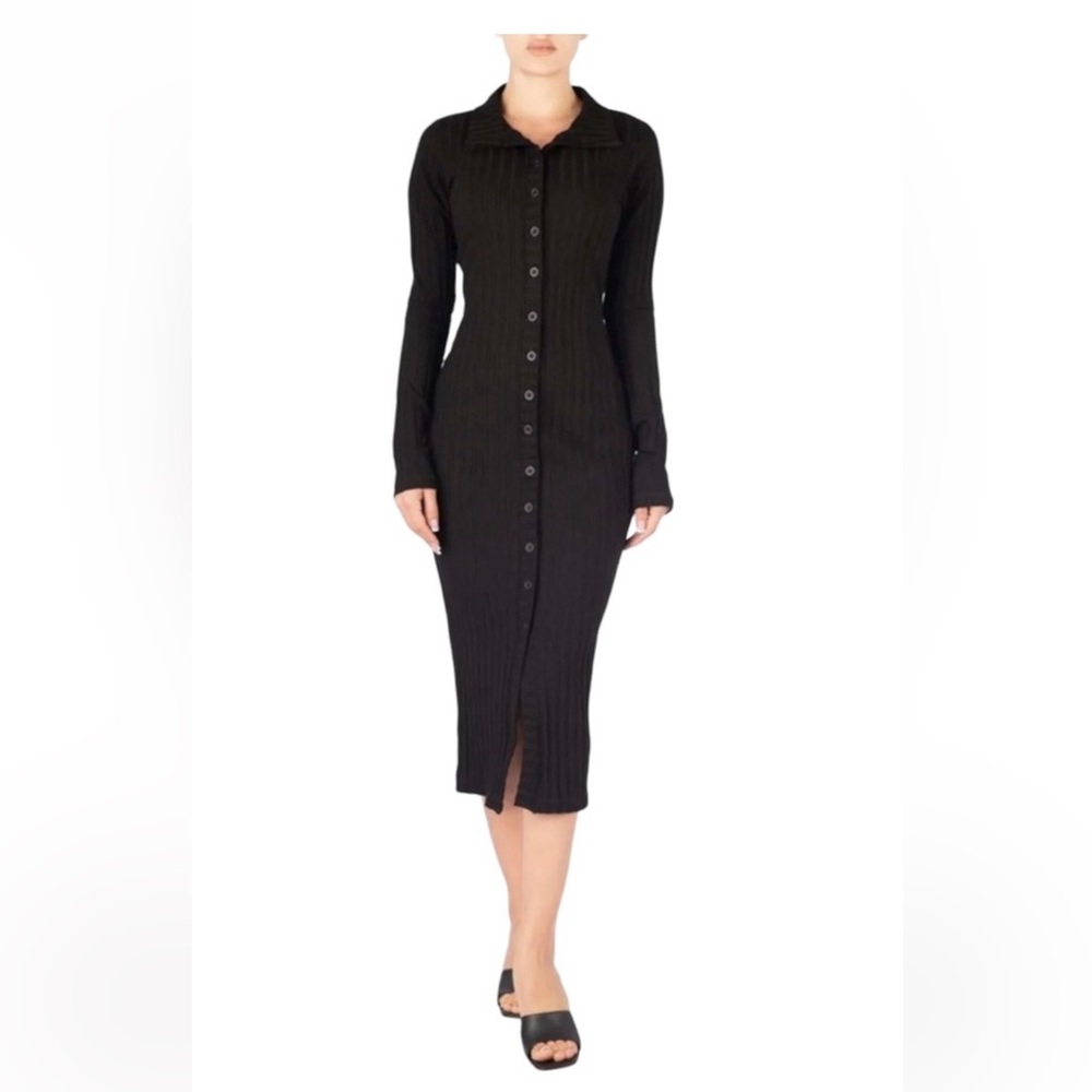 GOOD AMERICAN Wide Rib Button Down Midi Dress